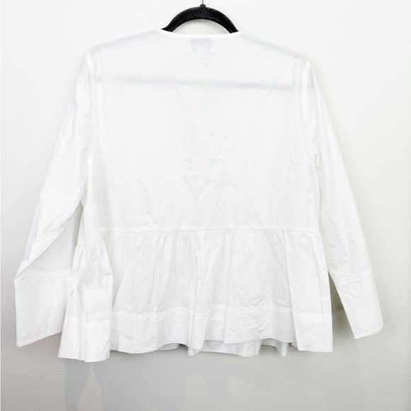 Ganni Cotton Poplin Tie String Peplum Blouse in White Size 44 - Picture 7 of 7